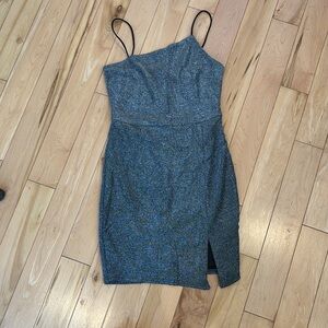 Lulus asymmetrical thin strap lightly lined black glitter dress